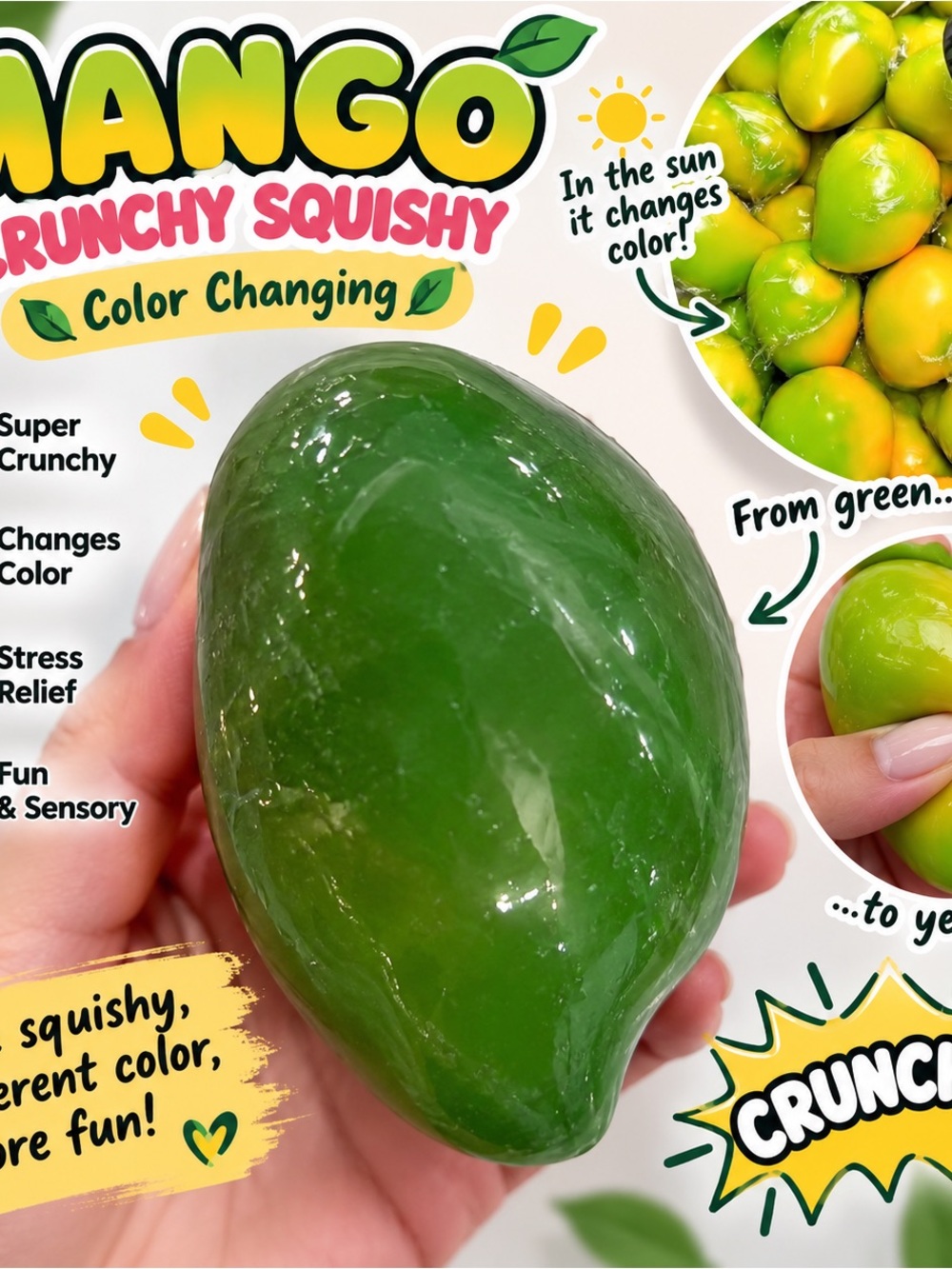 Mango Crunchy Squishy – Color Changing in the Sun ☀️